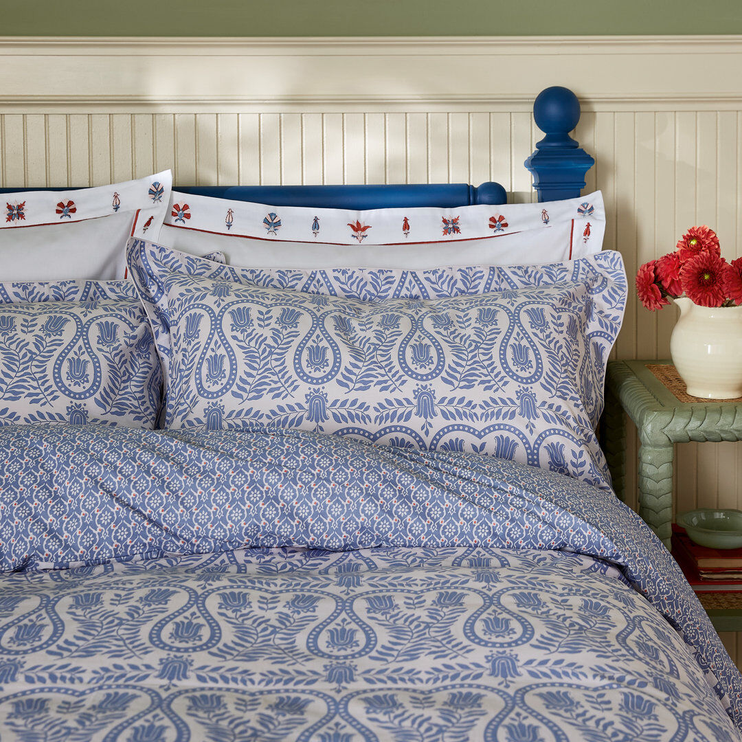 JOULES Wandering Indienne Cotton Percale Duvet Cover Set Blue King Duvet Cover + 2 Pillowcases