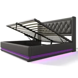 Polsterbett 140x200 cm aus schwarzem PU mit hydraulischem Stauraum und USB-Anschluss – Komfort und Funktionalität für Ihr Schlafzimmer