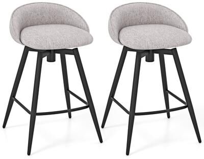 Costway Upholstered Bar Stools Set of 2 with Footrest and Backrest-Gray
