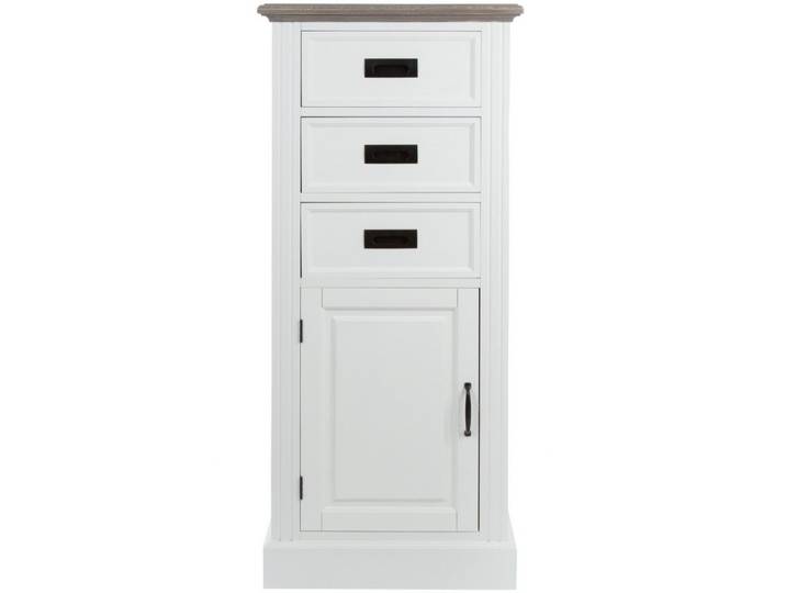 Wohnando Kommode Hoher Aufbewahrungsschrank Viktoria , Mehrzweckschrank, Wohnzimmer, weißes Kiefernholz, 3 Schubladen, 36x54x130 cm