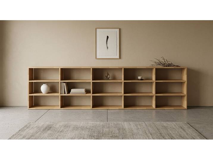 Niedriges Bücherregal aus Massivholz - Sideboard mit vielen Optionen Buche Natur geölt