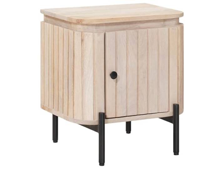 Fisinber Nachttisch Massivholz Mango Weiß Beistelltisch 40x30x45 cm Handgeschnitztes Muster bringt Eleganz ins Schlafzimmer. Handlicher Schrank aus Mangoholz mit schwarzem Knopfgriff.