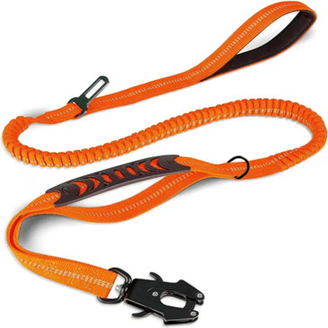 Inspire Picks PowerTrail Reflective Bungee Dog Leash With Built In Car Seatbelt orange