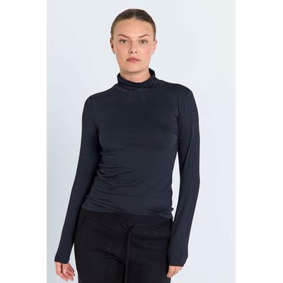 Rollkragenshirt FREEQUENT "Style Liana", Damen, Gr. L, schwarz, Web, Obermaterial: 95% Viskose, 5% Elasthan, unifarben, körpernah hüftbedeckend, Rundhals, abgesteppte Kante, Shirts, mit Viskose und Stretch / Körpernah
