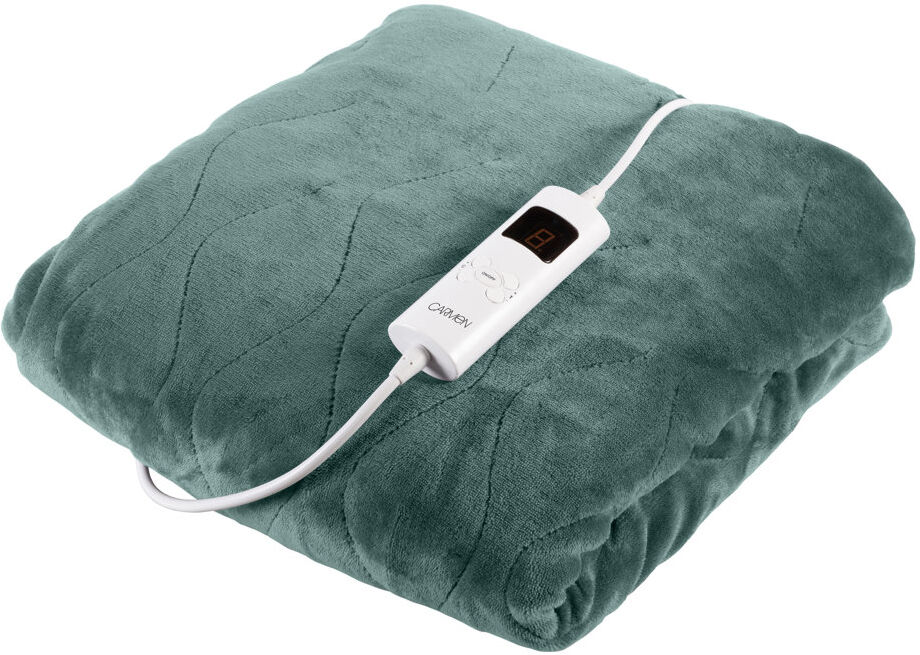 Carmen Comfort Fleece Luxury Electric Heated Throw and Over Blanket with 9 Heat Settings, Adjustable Timer and 230gsm Flannel Fleece Material Green 130cm W X 160cm L