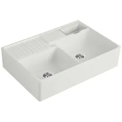 Villeroy und Boch Spülstein Doppelbecken 632391SM Ablaufgarnitur, Handbetätigung, Resteschale, Steam