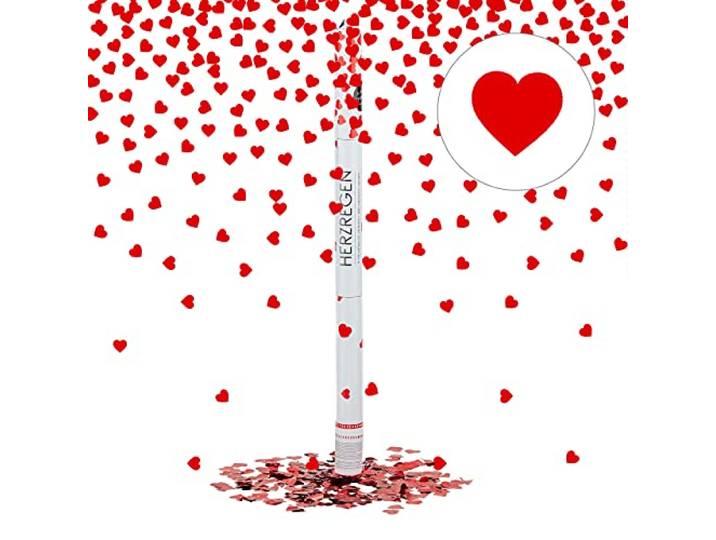 Relaxdays 10020858 Lanceur de confettis canon cotillons coeurs rouges 80 cm décoration de mariage fête portée 6-8 m\, rouge