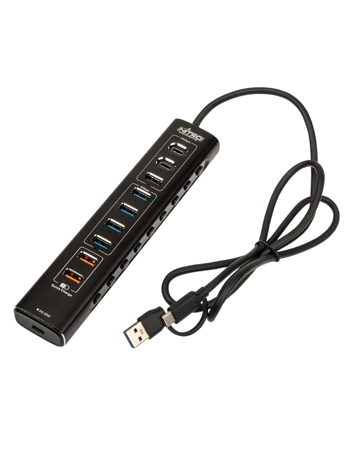 Nitro Concepts UH1 10-Port HYBRID USB HUB USB-Hubs - 10 - Schwarz