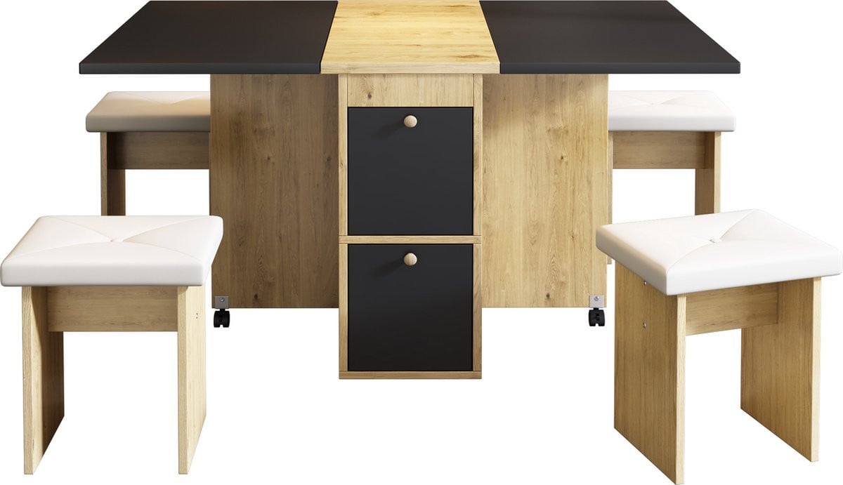 Eetkamer set met uittrekbare opvouwbare eettafel en eetkamerstoelen
