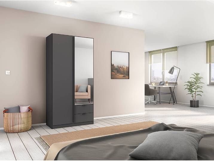 Armoire à portes battantes Style Up 90cm Gris/Gris métallisé Avec portes miroir