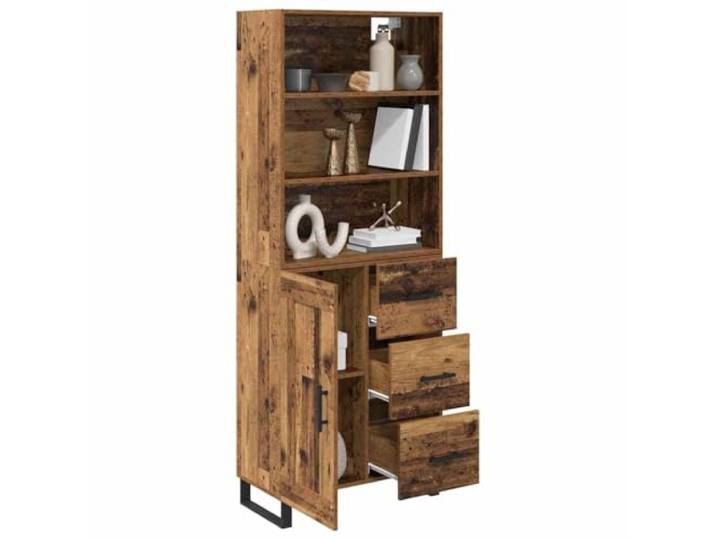 KTHLBRH Anrichte aus mehrschichtigem Holz, 69,5 x 32,5 x 180 cm, Altholz Schwarze Metallfüße, 3 Schubladen, 1 Reißverschlusstür, einfache Montage, rechteckiges Design