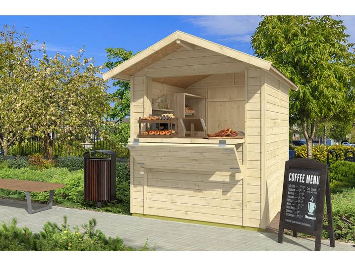 Gartenhaus NORDIC HOLZ Marktstand KENT 4 , beige (naturbelassen), ohne Fußboden, ohne Dacheindeckung, Massivholz, Gartenhäuser, Gartenhaus