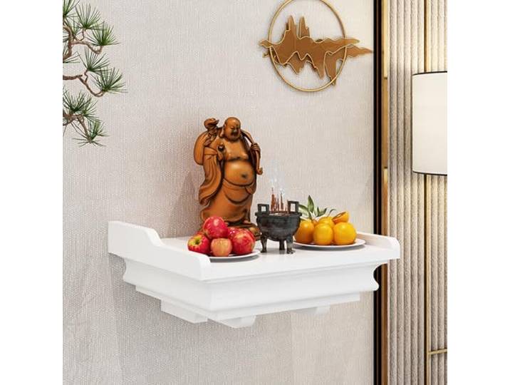AANNAA An der Wand montiertes buddhistisches Altarregal aus massivem Holz for den Heimgottesdienst, Schrank „Gott des Reichtums“, Schreintisch(White,Medium)