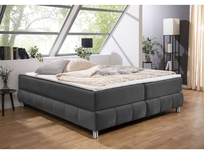 Boxspringbett, Samtoptik, Anthrazit, 166×226 cm, Ohne Kopfteil, Modern, andas