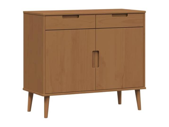 LKJephalotrop Sideboard MOLDE aus Kiefernholz, Karamell 90x40x80 cm Kompakte Anrichte mit 2 Schubladen und 2 Türen für Wohnzimmer, Esszimmer oder Flur. UV-lackierte Oberfläche in Karamell.