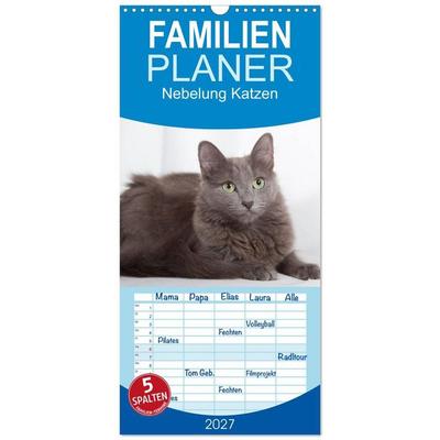 Familienplaner 2027 - Nebelung Katzen mit 5 Spalten (Wandkalender, 21 x 45 cm) CALVENDO