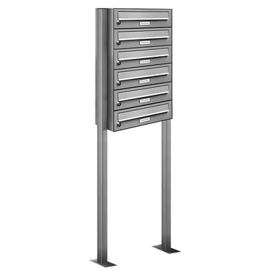 AL Briefkastensysteme 6 Fächer Premium Edelstahl Stand Briefkasten Anlage für Post A4 modern, robust, wetterfest, Artikelnummer: 132V6S1