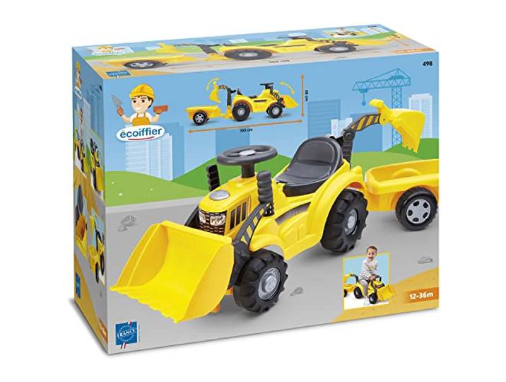 Ecoiffier Spielzeug – 498 – Rutschauto Tracto Schaufel mit Anhänger – Outdoor-Spiel für Kinder – 12-36 Monate – Herkunft Frankreich