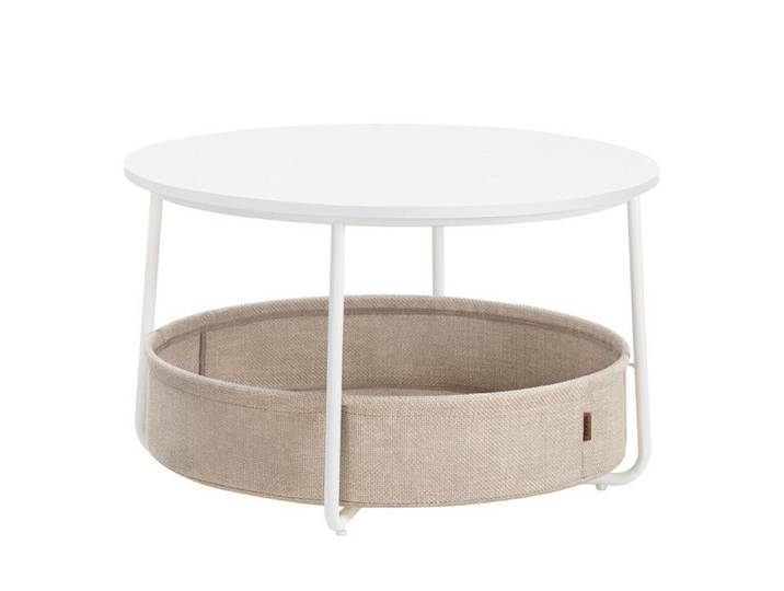 Table Basse Ronde - VASAGLE - Rangement - Moderne - Blanc Mat et Marron Camel