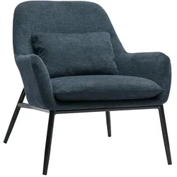 Designersessel aus Stoff in dunkelblauem Samteffekt und schwarzem Metall MAXINE