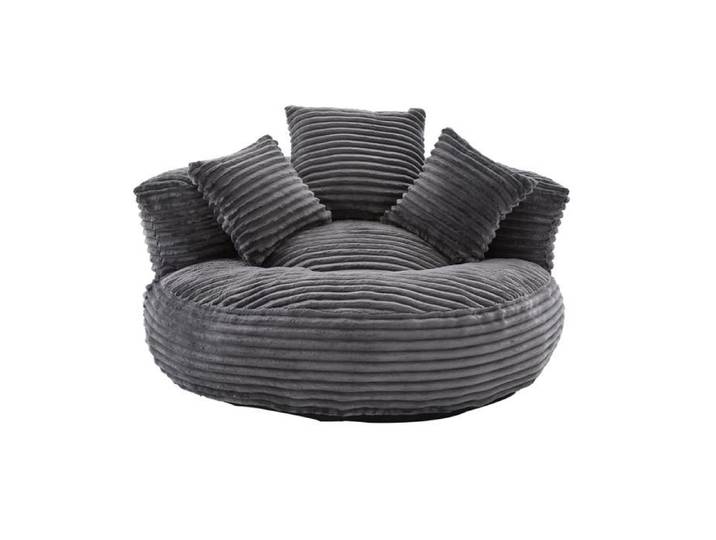 Gros Pouf Canapé Fauteuil de Sol Paresseux Pouf poire confortable en Chenille avec trois coussins Gris foncé 108x108x52 cm