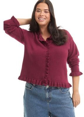 Plus Size Women's Ruffle Hem Buttoned Sweater by June & Vie in Zinfandel (Size 14/16)