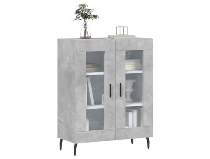 KTHLBRH Anrichte grau Beton 69,5 x 34 x 90 cm Holz mehrschichtig Glastür, Metallfüße, große Ablage, Ausstellungsgegenstände, einfache Reinigung