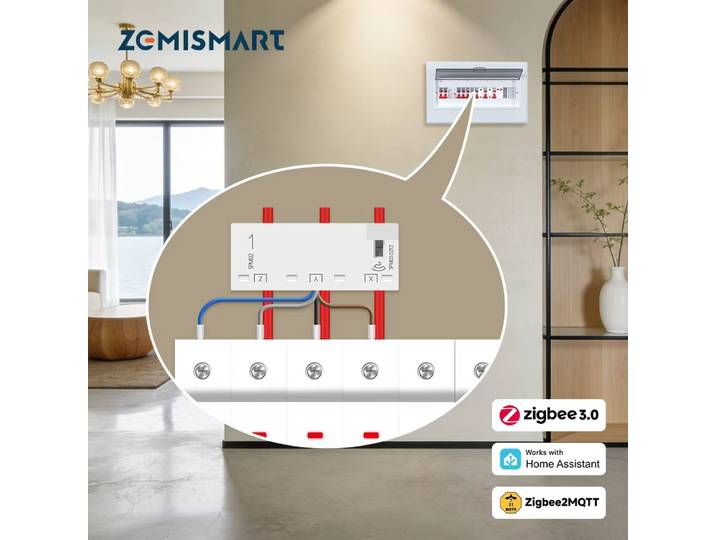 Compteur d'énergie intelligent Zemismart Zigbee 3.0 63A, mesure en temps réel, moniteur de puissance triphasé, compatible avec Home Assistant Zigbee2MQTT ZHA