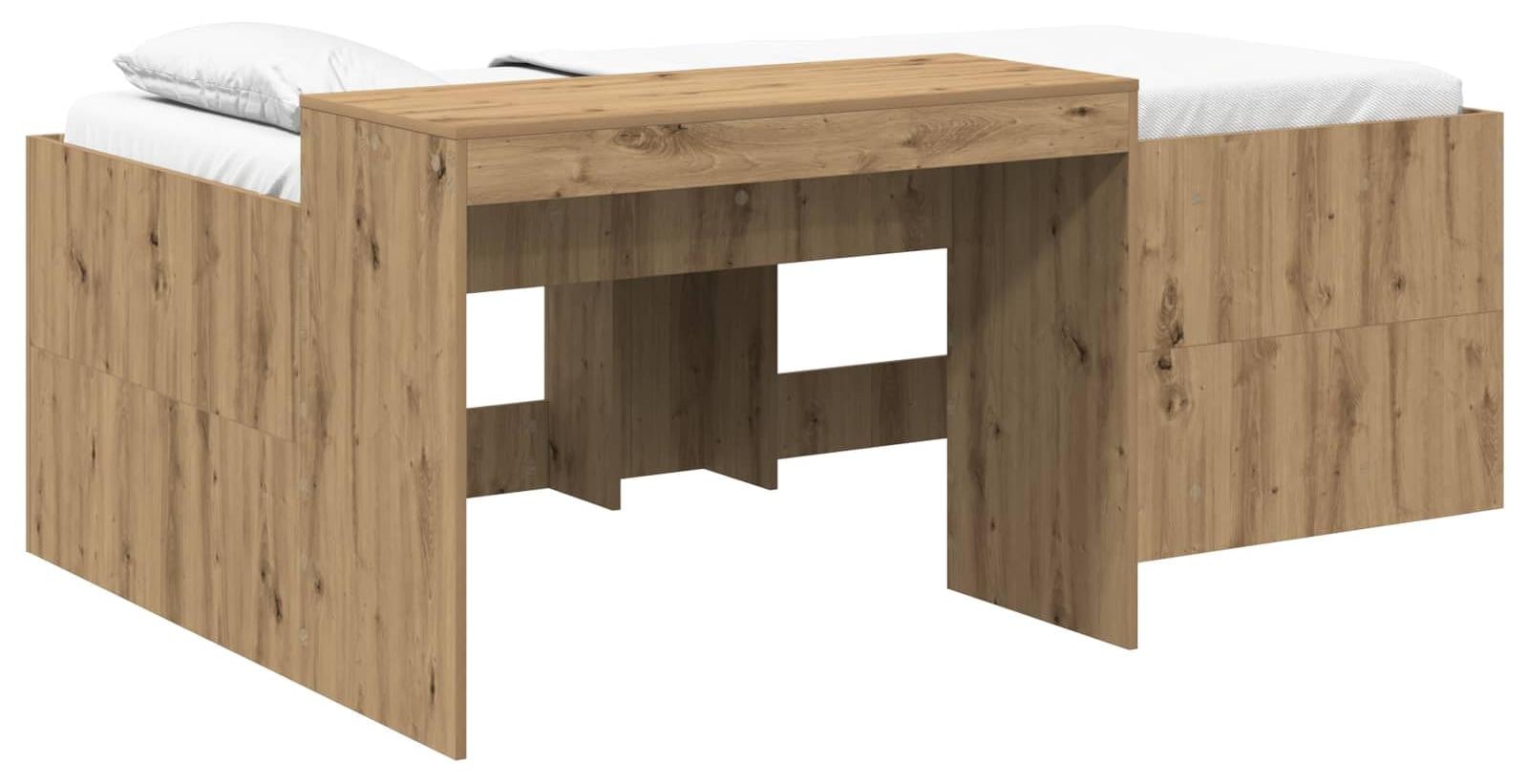 vidaXL Kinderbed met bureau, Artisan-eik, verhoogd eenpersoonsbed voor de kinderkamer of thuiskantoor