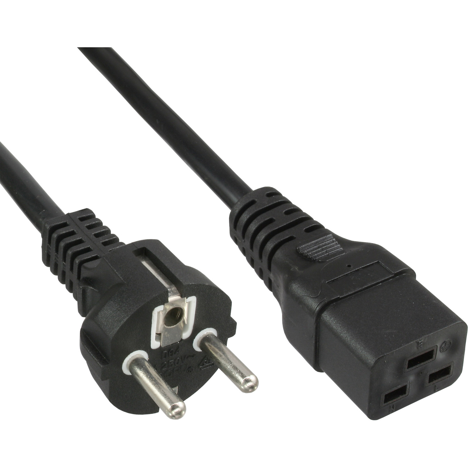 InLine 16658E netsnoer 16A met rechte stekker en beschermingscontact naar IEC320/C19 serverstekker, 1,5 meter