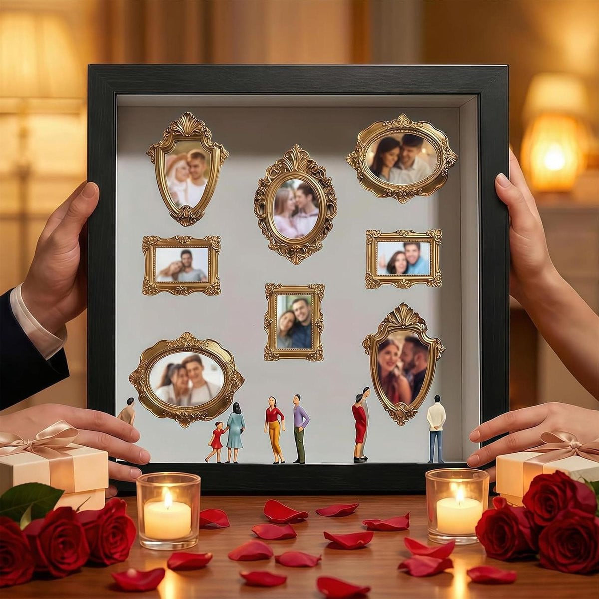Mini Museum Doos Herinneringen Display met Gouden Mini Lijsten - Meerkleurig