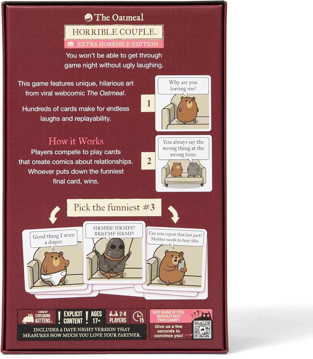 Horrible Couple Card Game for Adults, Ages 17+, 2-8 Players, Exploding Kittens