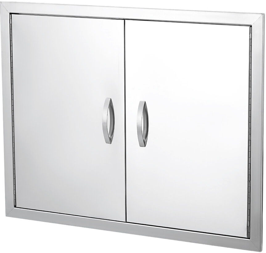 FXSGER 304 Stainless Steel Outdoor Kitchen Double Access Doors, Flush-Mount BBQ Island Cabinet Door Panel - Brushed Finish, Weatherproof Magnetic Closure, Ve Stainless Steel 26W x 24H