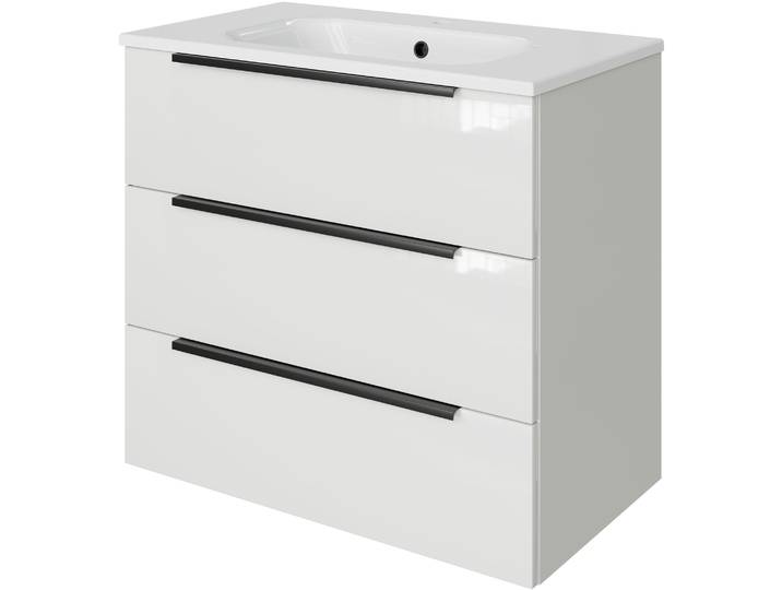 Badmöbel-Set SAPHIR Mineralmarmor-Waschtisch mit Waschtischunterschrank , weiss (schneeweiß glanz), B:81cm H:74cm T:46cm, Holzwerkstoff, Kastenmöbel-Sets, Badmöbel-Set