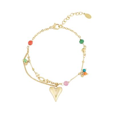 Charm-Armband ADELIA´S "LIVAYA", bunt (goldfarben), Armbänder, Damen, yehwang_16, Stahl, Charm-Armband, Trendig mit großem Herzanhänger