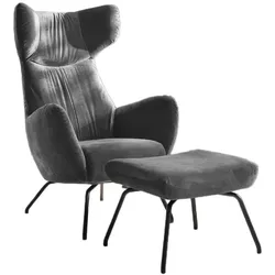 SESSEL MIT HOCKER LOTTE Grau Velvet