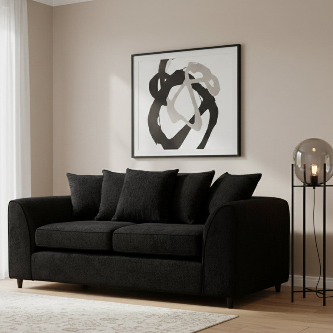 Metro 3 Seater Chenille Sofa Black 90cm H X 180cm W X 90cm D