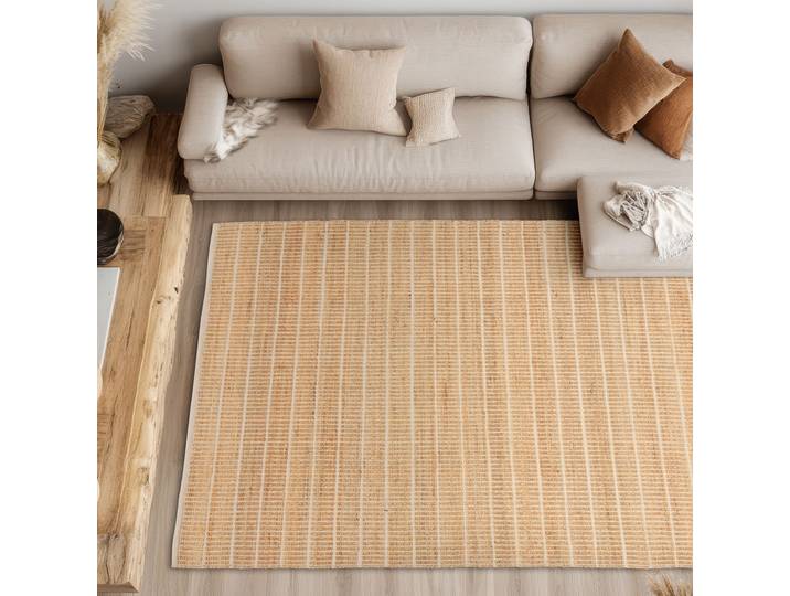 Teppich Nalaya , beige (natur), B:60cm H:10mm L:110cm, Baumwolle, Jute, SCHÖNER WOHNEN-KOLLEKTION, Teppiche, Teppich, Jute/Baumwolle, rustikale Haptik, Streifenoptik, Wohnzimmer