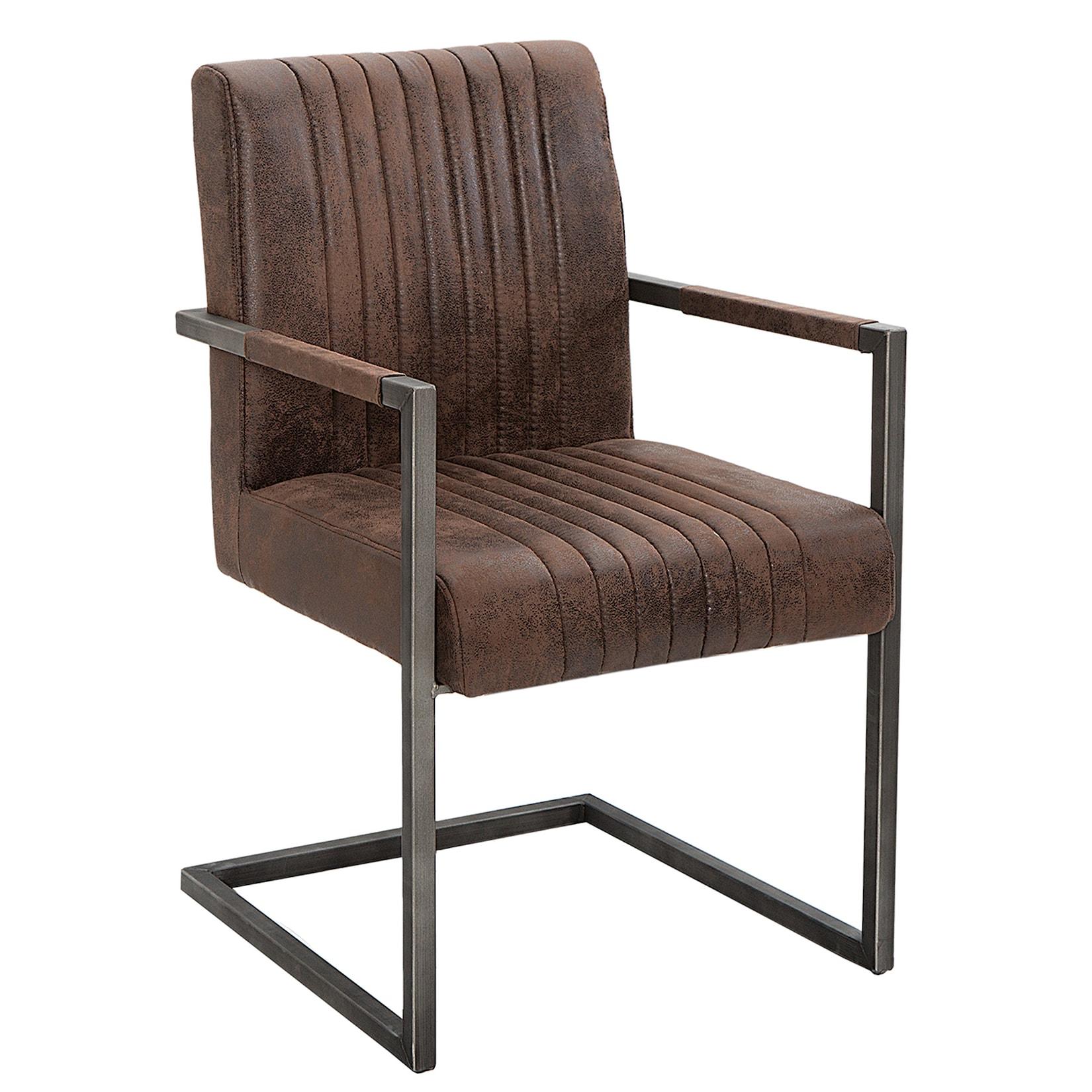 riess-ambiente Armlehnenstuhl BIG ASTON - vintage braun Eisengestell gebürstet Moderner Freischwinger