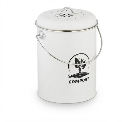 Relaxdays Komposteimer Küche 5,5 Liter, Mülleimer mit Deckel und Geruchsfilter, Abfalleimer Biomüll, Eisen, weiß