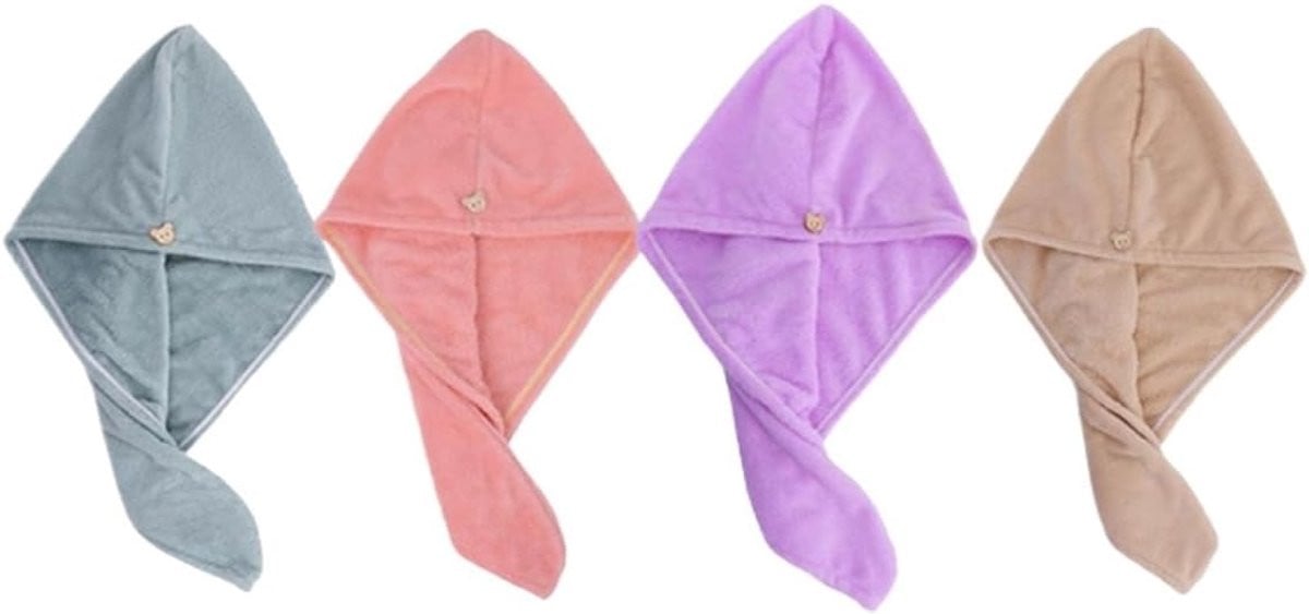 Set van 4 sneldrogende microvezel haarhanddoeken in multicolor