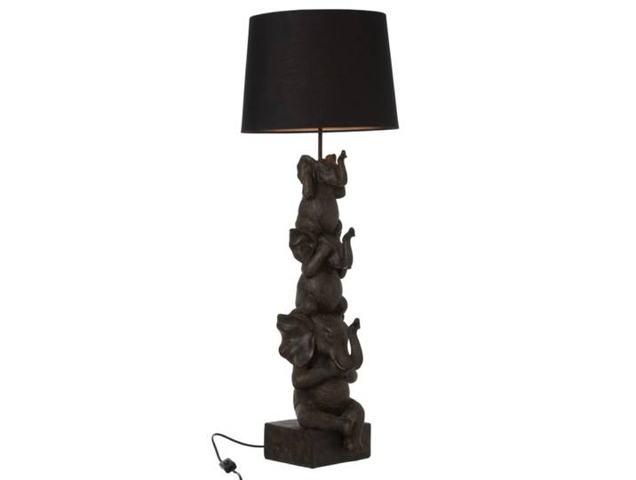 Lampes 3 éléphants en résine et textile marron 36x36x98 cm