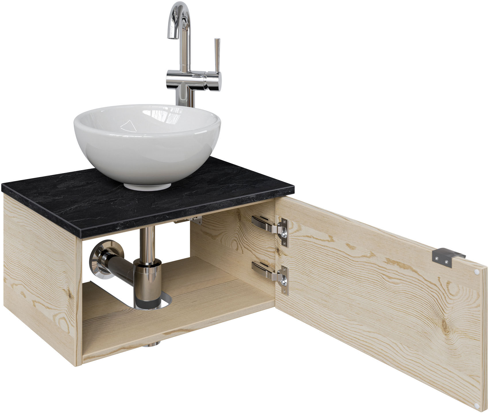 Waschtisch SAPHIR "Serie 6915 Waschschale mit Unterschrank für Gästebad, Gäste WC", beige (polar pinie, schiefer, polar pinie quer nachbildung), B:51cm H:39,8cm T:35cm, Waschtische, Waschtisch, 51 cm mit Keramik-Aufsatzbecken und 1 Tür polar pinie, schief