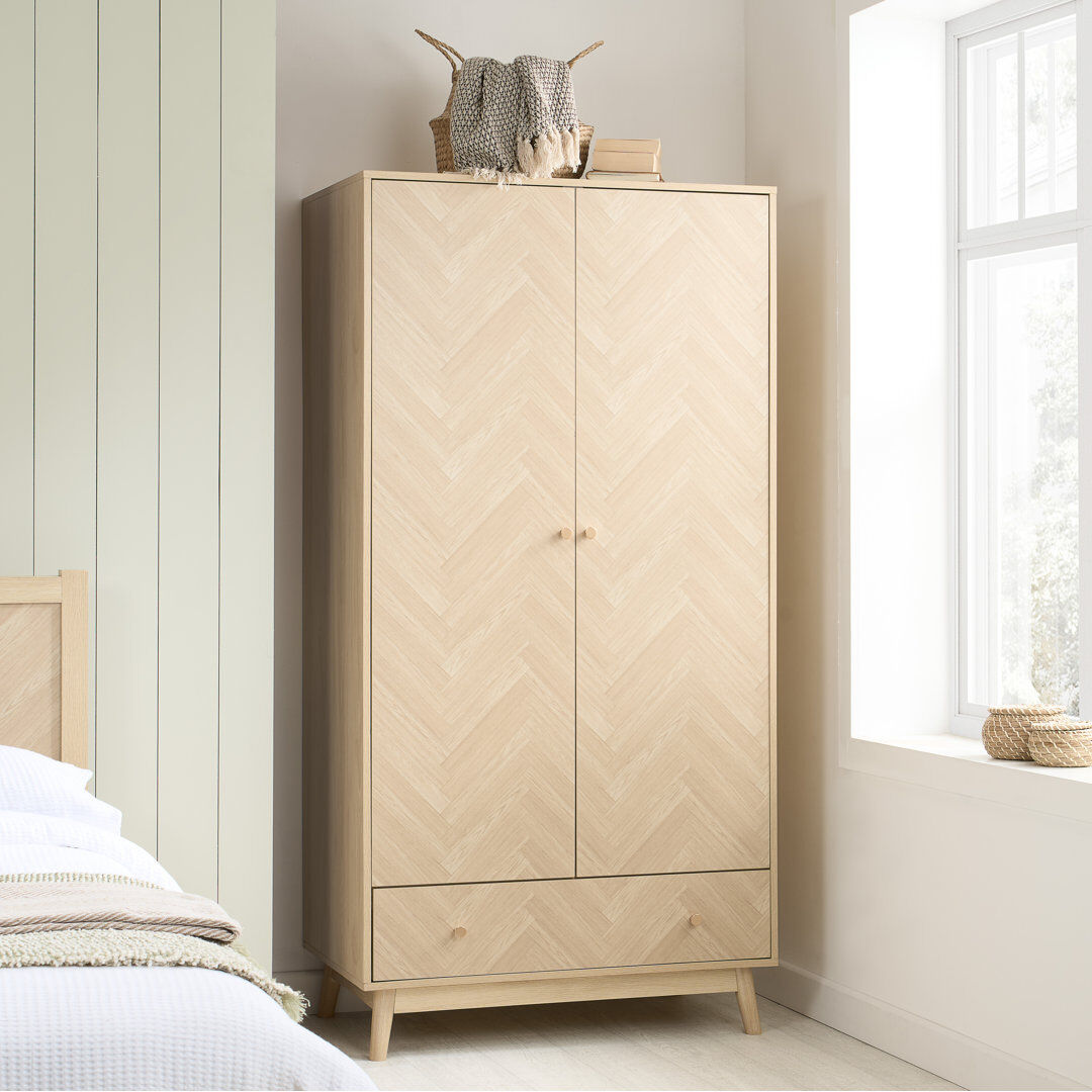 Norden Home Mardell 2 Door Particle Board Wardrobe Oak 180cm H X 90cm W X 56cm D