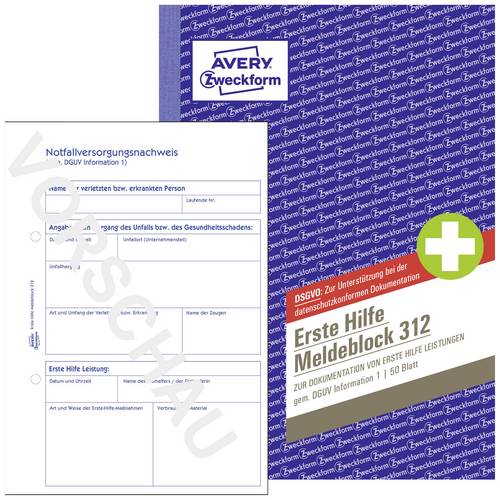Avery-Zweckform Erste Hilfe Meldeblock DIN A5 Blau 312