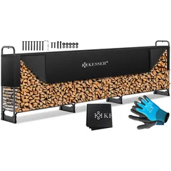 KESSER® Kaminholzregal Metall Brennholzregal außen Stahlrahmen + Abdeckung & Handschuhe Kaminholzunterstand 200kg Wasserdichter Holzlager Holzstapelhilfe für Garten Terrasse