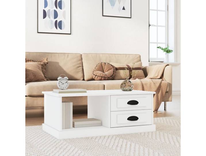 furnicato Couchtisch Praktischer Weiß 90 x 50 x 35 cm aus Holzwerkstoff (1-St), Wohnzimmertisch mit zwei Schubladen, Ablagefach und feuchtresistent