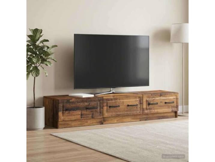 GKMBCVDFR TV-Schrank Lowboard 147 x 34,5 x 27 cm Altholz Holzwerkstoff Moderne Optik, schlankes Design, viel Stauraum, schwarze Metallgriffe, robuste Konstruktion, einfache Pflege