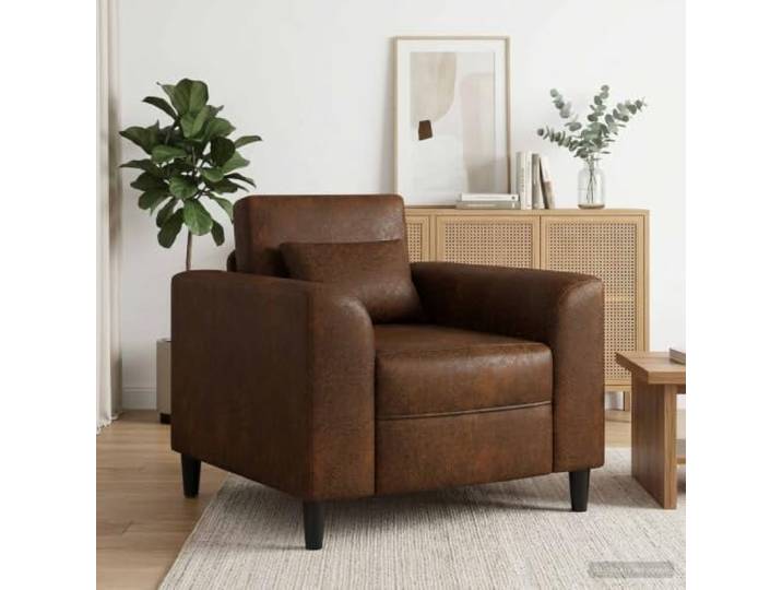 YUTAASU Faux Suede Accent Chair Brown Sturdy Plywood Frame, Foam Cushion, Stain Resistant, Easy Care, for Living Room Bedroom