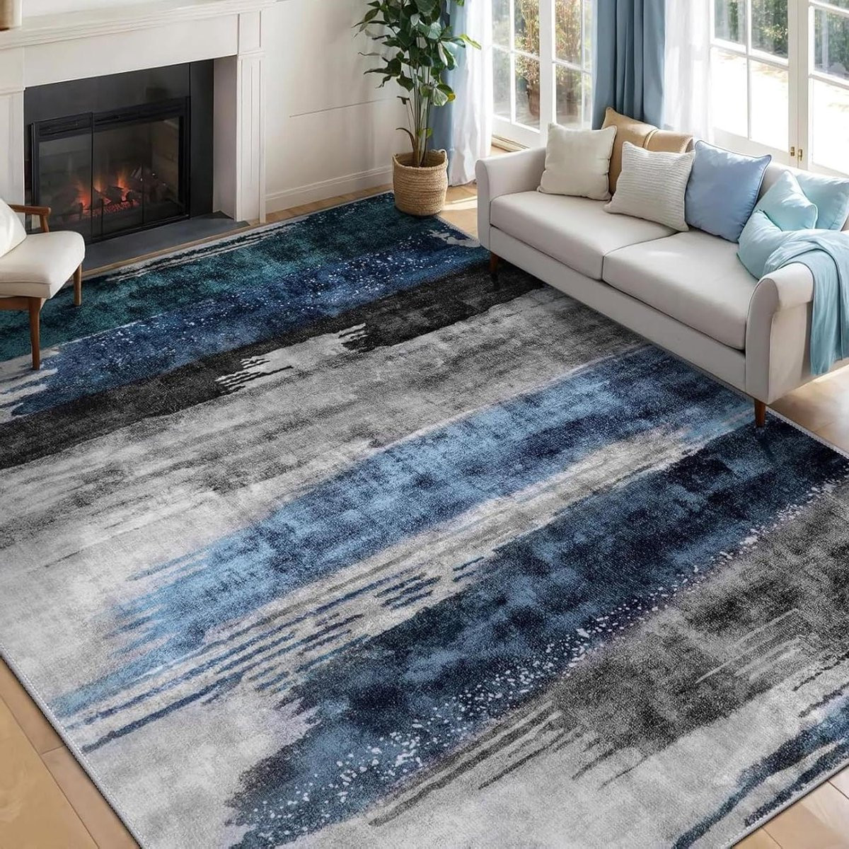 Abstract Vloerkleed Modern Rechthoekig Blauw
